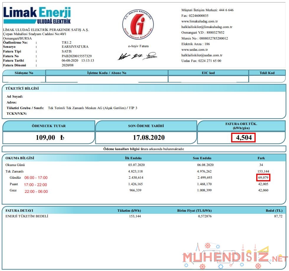 Elektrik Faturası Örneği